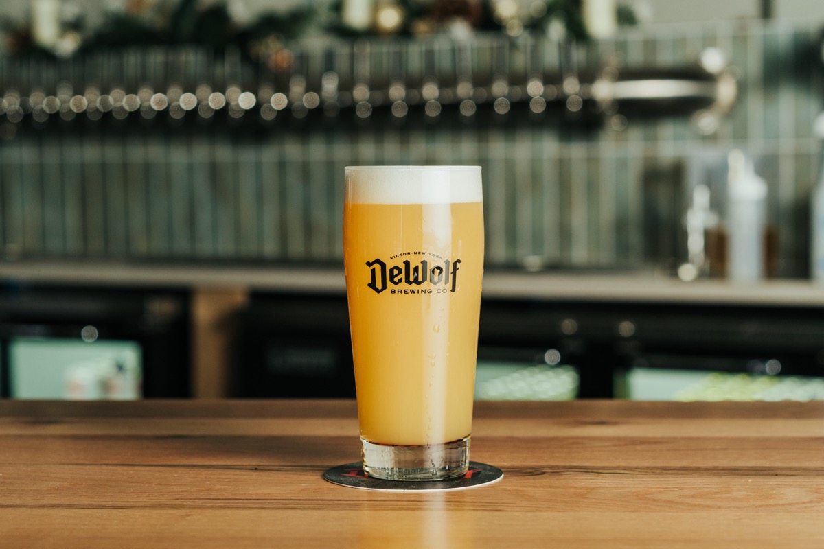 Glass of Day One Hazy IPA at DeWolf Brewing Company