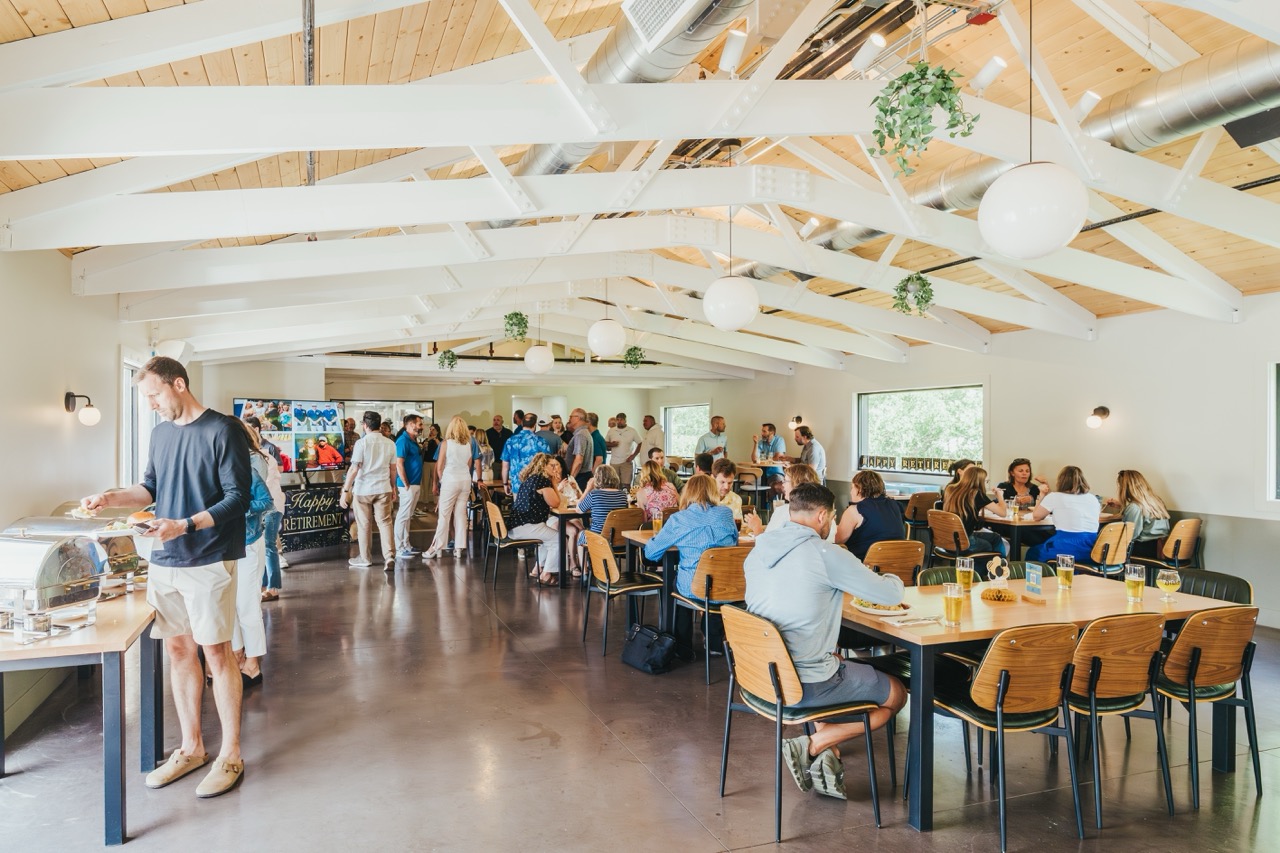 Retirement party in the beer garden at DeWolf Brewing