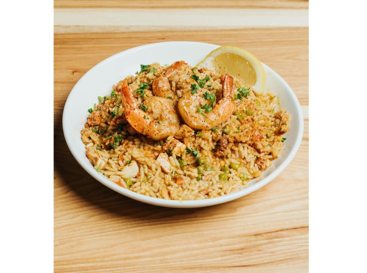Madrid Street Bowl with Spanish rice, chorizo, chicken and shrimp