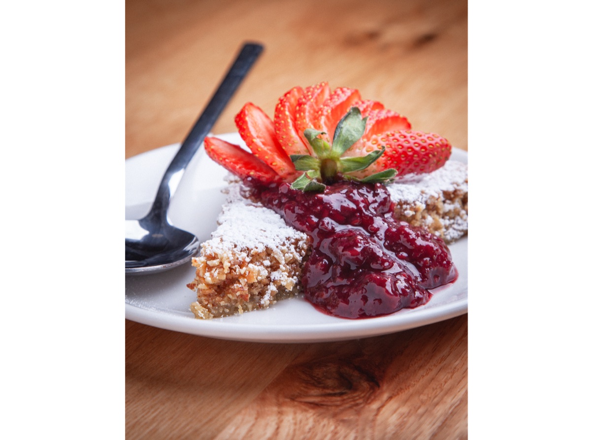 Spanish almond cake with berry compote